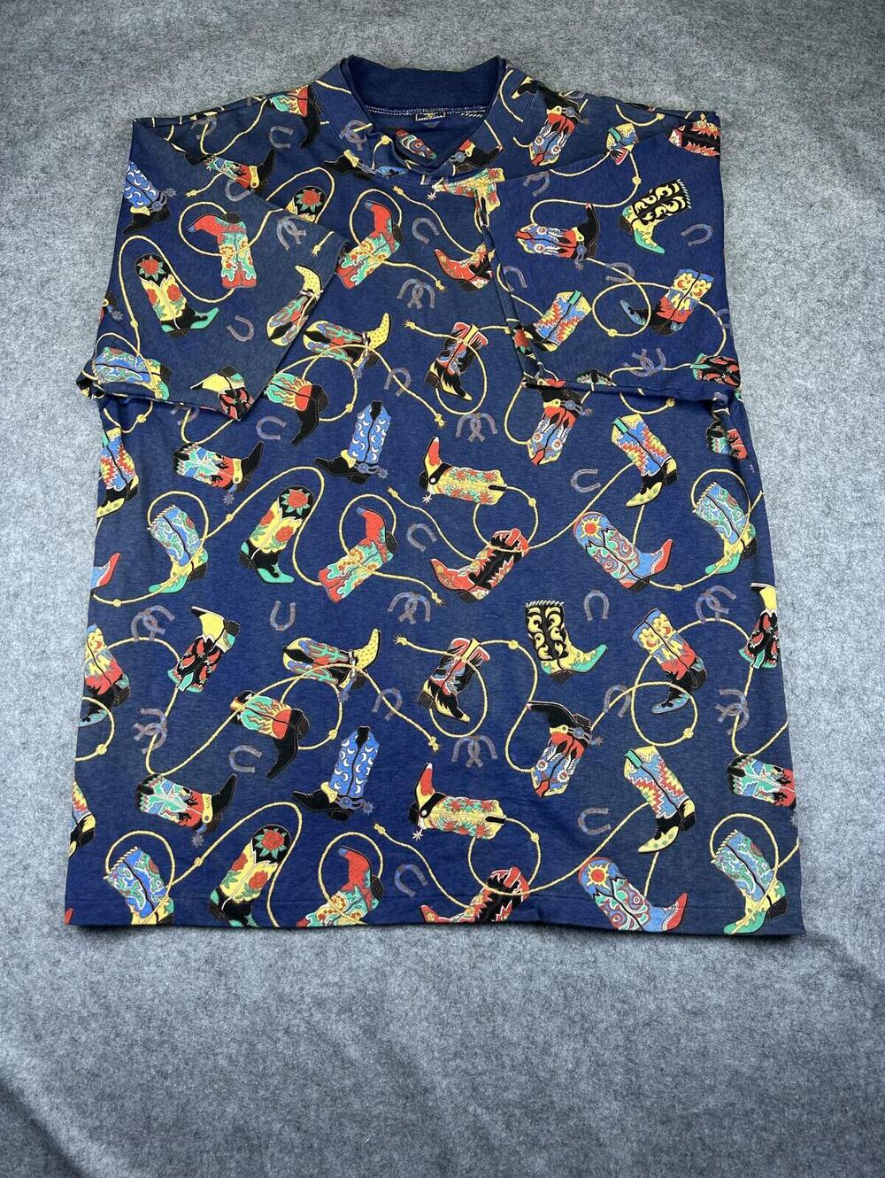 Western Shirt Heavyweight Tee E.M.I. Men's XL Made in U.S.A. Double Collar